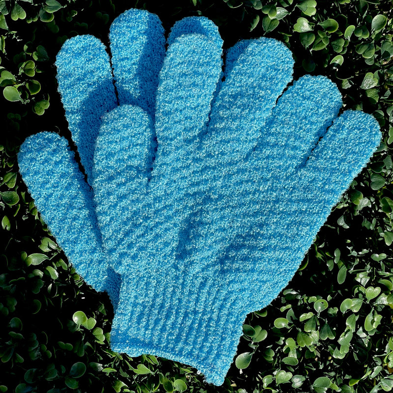 Dual Texture Exfoliating Gloves in Blue